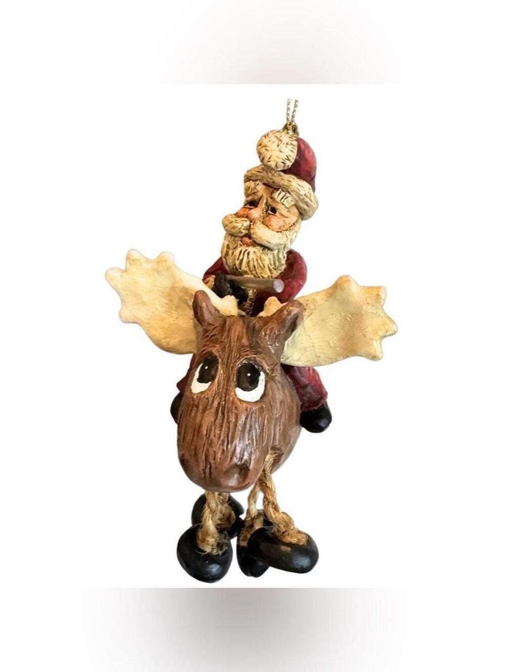 Bearfoots by Big Sky Carvers Santa on Moose Christmas Ornament - Hand-Painted
